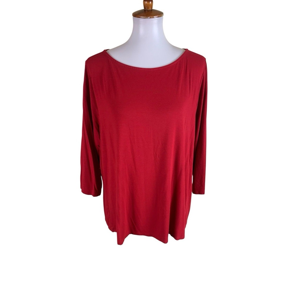 J Jill Wearever Red Stretch Knit 34 Sleeve‎ Minimalist Top XL